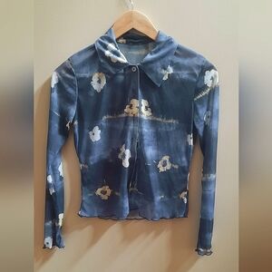 Sheer tropical flower button down -90s-2000s vintage top